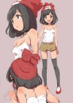 1girl bare_shoulders beanie black_eyes black_hair clearite from_behind hat moon_(pokemon) moon_(trainer) multiple_views pokemon pokemon_(game) pokemon_sm shorts sketch strap_slip tank_top thighhighs twitter