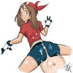 1boy 1girl ass bandanna big_ass brown_hair buttjob cum cum_on_ass from_behind grinding haruka_(pokemon) hotdogging huge_ass may may_(pokemon) penis pokemon pokemon_(anime) rubbing solo_focus uncensored