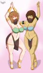 2_girls 2girls alternate_version_available artist_name belly_dancer big_breasts breasts chara chara_(undertale) cleavage dancing duo female_chara female_focus female_frisk female_human female_only frisk frisk_(undertale) glowing_eyes gradient_background human scrambles-sama undertale undertale_(series)