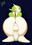 all_fours anus ass big_ass big_penis big_testicles gardevoir girly green_hair looking_at_viewer looking_back male nintendo penis pokemon red_eyes solo testicle urw_(artist)