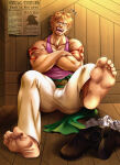 1boy 2026 arms_crossed bara bellamy blonde_hair cocky feet human leg_lift male_feet male_foot_fetish oujigami scar shoes_removed sitting socks_removed solo_human solo_male tattoo tattooed_arm