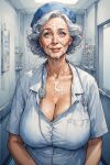  big_breasts cleavage cum cum_on_cleavage facial female_only mature_female nurse sloppyai uniform 