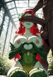 1boy1girl 1girl ai_generated batman_(series) curvy curvy_female curvy_figure dark-skinned_male dark_skin dc_comics erect_penis exposed_breasts green_skin greenhouse heart_hands leotard long_hair nude penis_on_face plant_girl poison_ivy red_hair