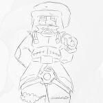 1boy baaahfagpup blush_lines climber climber_(law_of_talos) law_of_talos line_art looking_away mannequin my_art no_genitals no_pants plush_doll plush_like plushie pubes self_upload standing strap-on stuffing work_in_progress