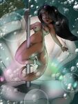 1girl breasts bubbles eyeshadow female flower_in_hair hair_over_eye kitt_kitan_(artist) lei-lani nude original otter pole solo stripper_pole the_depths underwater
