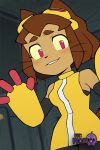 1girl 1girl 1girl ai_generated animal_ears animal_hands blush bob_cut breasts brown_hair cat_ears cat_girl cat_tail clothing colored_sclera cowboy_shot dark-skinned_female dark_skin dress elbow_gloves furry furry_female gameoverse gloves goggles goggles_on_head indoors kit_bodega littlehentai looking_at_viewer parted_lips pink_eyes red_eyes savitar savitar_(artist) short_hair sleeveless smile tail thick_eyebrows whiskers yellow_dress yellow_gloves yellow_sclera