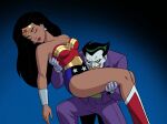  1boy 1girl amazon arm_at_side bangs bare_arms bare_legs bare_shoulders batman:_the_animated_series batman_(series) big_breasts black_background black_eyes black_hair blue_background blue_leotard boots bracer breasts carrying cleavage clenched_teeth closed_eyes closed_mouth clown collarbone dark_green_hair dc_comics dcau diana_prince earrings evil_grin evil_smile femsub footwear gloves gold_jewelry gradient gradient_background green_hair grin half-closed_eyes heroine hetero jacket jewelry justice_league justice_league_unlimited legs legs_together leotard lips lipstick long_hair long_sleeves looking_at_viewer makeup maledom multicolored_clothes multicolored_leotard naughty_face neck pants parted_bangs pink_lipstick princess_carry purple_jacket purple_pants purple_suit red_boots red_footwear red_leotard red_lipstick round_teeth sghero1234 sghero1234_(artist) short_hair silver_bracer silver_earrings silver_jewelry sleeping smile squatting star star_(symbol) star_earrings star_print straight_hair strapless strapless_leotard suit superhero_costume superheroine supervillain teeth the_joker themysciran thighs tiara two-tone_leotard unconscious villain white_skin wonder_woman wonder_woman_(dcau) wonder_woman_(series) yellow_sclera 