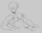 1boy 2026 bakugou_katsuki boku_no_hero_academia cow_print drawfag drawthread_request fondling hands katsuki_bakugo laying_down male male_focus male_only monochrome muscular my_hero_academia one_eye_closed solo_male yaoi