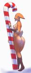 1girl anthro ass bald breasts candy candy_cane cervine closed_eyes deer food furry mammal nipples nude saliva saliva_string sketch small_breasts standing thick_thighs tongue tongue_out woadedfox