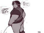 1boy 2023 ass ass_hair barley_lightfoot chubby chubby_male elf_male english_text facial_hair male_pov mazemore monochrome oblivious onward onward_(2020) pants_down pissing plain_background short_hair sketch sparkles speech_bubbles standing yaoi