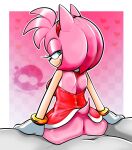 1boy 1girl amy_rose anus aqua_eyes ass back_view bottomless breasts female_focus furry furry_female gloves hairband heart_background horny_female looking_back naughty_face no_panties pink_background pink_fur red_dress seductive_look sega sega sex sitting_on_person sonic_the_hedgehog_(series) tail vaginal_penetration vaginal_sex voidsdroids younger_female