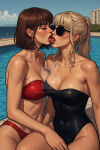  2_girls alternate_costume anna_marie arms_at_sides bangs bare_arms bare_legs bare_shoulders beach big_breasts bikini black_one-piece_swimsuit black_swimsuit blonde_female blonde_hair blunt_bangs blush bob_cut breasts brown_hair building cleavage closed_eyes collarbone couple covered_navel day duo eyeshadow female/female female_only french_kiss hand_on_another's_leg hand_on_another's_thigh high_ponytail incest kissing legs lips lipstick long_hair love makeup midriff multiple_girls mutual_yuri navel neck nina_williams ocean one-piece_swimsuit open_mouth outside pink_eyeshadow ponytail pool red_bikini red_lipstick red_swimsuit resort romantic romantic_couple short_hair siblings sidelocks siil3ntj siil3ntj_(artist) sisters sitting strapless strapless_bikini strapless_one-piece_swimsuit strapless_swimsuit sunglasses swimsuit tecmo tekken thick_eyebrows thick_lips thighs tied_hair tongue tongue_out water yuri 