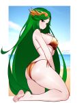  1girl 1girl 1girl alluring ass barefoot big_breasts bikini bikini_bottom bikini_top bottomwear breasts feet female_only goddess gold_bikini golden_bikini golden_week green_eyes green_hair hair jaxdrawz kid_icarus long_hair mature mature_female mature_woman on_knees palutena side_view sideboob solo_female swimwear thick_thighs thighs topwear 