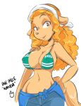  1girl 2016 anthro bandanna big_breasts bikini bikini_top bra breasts canine cleavage clothed clothing dog duckdraw erect_nipples fur furry hair hands_on_hips high_res long_hair looking_at_viewer mammal midriff minkmen_(one_piece) navel nipple_bulge nipples one_piece orange_hair simple_background sweater swimsuit tan_fur underwear wanda_(one_piece) white_background 