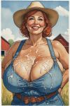  big_breasts cleavage cum cum_on_cleavage farm farm_girl female_only huge_breasts milf outside red_hair redhead redhead_female sloppyai 