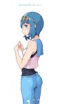 armpits arms_behind_head blonde_hair blue_eyes blue_hair braid cloba_(daeniel811015) dark_skin dress fingers_together flower green_eyes green_hair hair_flower hair_ornament hairband highres lana no_hat no_headwear open_mouth pokemon pokemon_(game) pokemon_sm short_hair sleeveless sleeveless_dress suiren_(pokemon) swimsuit swimsuit_under_clothes trial_captain twin_braids white_dress