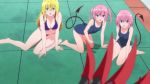 anime bikini claws ecchi konjiki_no_yami momo_velia_deviluke nana_asta_deviluke one-piece_swimsuit pool poolside swimsuit tearju_lunatique to_love-ru to_love-ru_darkness transformation