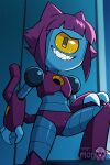 1girl 1girl 1girl ai_generated animal_ears artist_name cat_ears cat_tail claws clothing cyclops gameoverse grin joints littlehentai looking_at_viewer mountain navel one-eyed outside purple_hair robot robot_girl robot_joints savitar savitar_(artist) sharp_teeth sitting sky smile tail teeth yellow_eyes yellow_sclera