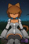1girl 1girl 1girl ai_generated all_fours android animal_ears anthro black_choker borrowed_character breasts brown_hair cat_ears cat_girl cat_tail choker cleavage clothing collarbone covered_eyes dark-skinned_female dark_skin dress facing_viewer furry furry_female gameoverse grass grey_dress grey_thighhighs hair_over_eyes joints lips littlehentai mammal mechanical_arms medium_breasts night night_sky outside robot_joints savitar savitar_(artist) short_dress short_hair single_mechanical_arm sky smile star_(sky) starry_sky stockings strapless strapless_dress tail whiskers zettai_ryouiki
