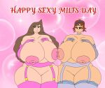 2girls absurd_res aliya_oliveira areolae big_breasts black_eyes breast_press breast_suppress breasts brown_hair caillou_(series) choker cleft_of_venus clothing doris_(caillou) elbow_gloves female female/female female_only garter_belt garter_straps gigantic_breasts gloves grey_gloves hairband huge_breasts huge_nipples inverted_nipples large_areolae light-skinned_female light_skin long_hair looking_at_viewer mature_female milf mother mother_and_daughter multiple_girls nipple_to_nipple nipples pink_gloves pink_legwear pink_thighhighs pussy short_hair smile solo solo_female take_your_pick text thick_thighs thighhighs wide_hips