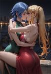  2_girls alternate_costume aqua_(kingdom_hearts) aqua_dress ass asymmetrical_docking back bare_arms bare_back bare_legs bare_shoulders big_ass big_breasts blonde_female blonde_hair blue_hair blush bopitphy breast_press breasts city cityscape cleavage cleavage_cutout closed_eyes clothing_cutout couple covered_navel crossover darkness_(konosuba) dress duo earrings female/female female_only french_kiss hair_ornament hairclip huge_ass hugging jewelry kingdom_hearts kissing kono_subarashii_sekai_ni_shukufuku_wo! lake legs light_blue_hair lips lipstick long_dress long_hair love makeup medium_breasts multiple_girls mutual_yuri neck night night_sky open-back_dress outside pink_lipstick ponytail red_dress red_hair_ornament red_hairclip romantic romantic_couple short_hair side_slit sky sleeveless sleeveless_dress sleeveless_turtleneck square_enix standing standing_on_one_leg thighs tied_hair turtleneck_dress water x_hair_ornament yuri 