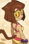 1girl 1girl 1girl :3 ai_generated animal_ears anthro artist_name ass beach bikini bob_cut breasts brown_fur brown_hair cat_ears cat_girl cat_tail closed_mouth clothing cowboy_shot dark-skinned_female dark_skin eyewear fang fang_out from_behind furry furry_female glasses kit_bodega littlehentai looking_at_viewer looking_back multicolored_bikini multicolored_clothes red_eyes sand savitar savitar_(artist) short_hair slit_pupils small_breasts smile standing sunglasses swimsuit tail thick_eyebrows tinted_eyewear two-tone_bikini whiskers yellow-framed_eyewear yellow_bikini
