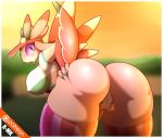  1girl 1girl 2016 anthro ass big_ass big_breasts big_eyes blush breasts butt_focus claws clothed clothing hand_on_butt hand_on_hip legwear looking_at_viewer lurantis nintendo nipple_outline nipples panties pok&eacute;mon pok&eacute;mon_(species) purple_eyes r-mk rear_view socks spreading squish stockings thick_thighs thigh_socks thigh_squish tongue tongue_out underwear video_games wide_hips 