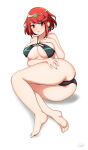  1girl 1girl alluring ass big_breasts bikini blush cameltoe cleavage closed_mouth earrings feet female_focus full_body hair_ornament hands_on_own_ass headpiece high_res jewelry legs looking_at_viewer nintendo one-piece_swimsuit pyra_(xenoblade) red_eyes red_hair shadow short_hair sideboob simple_background sitting smile sonicbluespeed swept_bangs swimsuit thighs tiara white_background xenoblade_(series) xenoblade_chronicles_2 