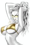  arms_behind_head arms_up big_breasts breasts glasses gold_bikini looking_at_viewer monochrome mostlybluewyatt one-punch_man psykos tinted_eyewear tinted_glasses white_background 