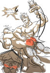 2014 2boys alternate_version_available blush chair english_text hairy_legs kibura limited_palette male male_only monochrome monster_boy nude_male oni orc orc_male original original_characters otk otk_spanking over_the_knee paddling sitting spanked_butt spanking speech_bubble sword veiny_penis yaoi