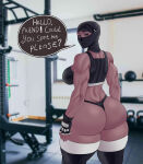  1girl 1girls 2d arabian ass athletic athletic_female background big_ass big_breasts black_bottomwear black_clothes black_clothing black_headwear black_sports_bra black_thong black_thong_panties black_topwear bottom_heavy bottom_heavy_female breasts bubble_ass bubble_butt dark-skinned_female dark_skin detailed_background exercise exercise_clothing female_only fit fit_female gym gym_clothes headwear hijab hourglass_figure huge_ass huge_breasts iraq looking_at_viewer looking_back mature mature_female middle_eastern middle_eastern_female muscular muscular_female muslim muslim_female onemienix photo_background pripyatory_(hellonearthiii) sports_bra thick_ass thick_thighs thong uzi_(hellonearthiii) wide_hips 