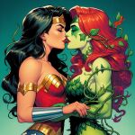 2_girls adapted_costume amazon aqua_background arm_at_side arm_grab armlet bangs bare_shoulders batman_(series) black_hair blue_leotard bracer breasts brown_eyeshadow closed_eyes collarbone cosplay couple crossover dc_comics diana_prince duo eyeshadow facial_mark female/female female_only freivolk freivolk_(artist) gold_armlet gold_jewelry gradient gradient_background green_eyeshadow green_leotard green_skin hair_ornament heroine jewelry justice_league justice_league_unlimited kissing leaf leaf_clothing leaf_hair_ornament leaves leotard lips lipstick long_hair love makeup medium_breasts multicolored_clothes multicolored_leotard multiple_girls mutual_yuri neck pamela_isley parted_bangs plant_girl poison_ivy red_hair red_leotard red_lipstick romantic romantic_couple silver_bracer silver_jewelry small_breasts standing star star_(symbol) star_print straight_hair strapless strapless_leotard superhero_costume superheroine supervillainess themysciran tiara two-tone_leotard villainess wavy_hair wonder_woman wonder_woman_(cosplay) wonder_woman_(series) yuri