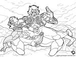 2016 asura's_wrath asura_(asura's_wrath) augus_(asura's_wrath) blush deity erection horny hot_spring male male_only otk otk_spanking over_the_knee over_the_knee_spanking ppmaqero spanking story_at_source surprised yaoi