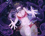 1girl alluring bare_arms bare_shoulders big_breasts bikini black_hair blunt_bangs bracele breasts_squeezed_together cleavage commentary commission diving_regulator female fire_emblem fire_emblem_awakening fire_emblem_heroes fire_emblem_warriors fish high_res incoming_hug intelligent_systems jellyfish jewelry long_hair looking_at_viewer milf navel nintendo o-ring o-ring_bikini official_alternate_costume outstretched_arms reaching reaching_towards_viewer red_bikini scuba scuba_gear solo stomach sumustard swimsuit tharja tharja_(fire_emblem) tharja_(summer)_(fire_emblem) tiara under_boob underwater