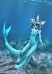 1girl 2026 absurd_res anthro areola biped breasts detailed_background digital_drawing_(artwork) digital_media_(artwork) eeveelution feet female fingers front_view fur generation_1_pokemon genitals hair high_res navel nintendo nipples nude nude_anthro nude_female pokemon pokemon_(species) pokemorph smile solo tail tinygaypirate toes underwater vaporeon vulva water