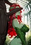 1boy1girl 1girl ai_generated batman_(series) curvy curvy_female curvy_figure dark-skinned_male dark_skin dc_comics erect_penis green_skin greenhouse leotard long_hair nude penis_awe penis_on_face plant_girl poison_ivy red_hair