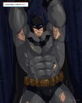 1boy 2022 armpit_hair arms_up batman batman:_arkham_city batman_(series) blue_eyes damaged_armor damaged_clothes dc_comics fully_clothed human leg_hair male male_focus muscular muscular_male revealyoursins shaved solo_male veiny_penis