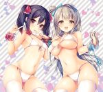 2_girls big_breasts bikini black_hair breasts cute grey_hair long_hair looking_at_viewer love_live!_school_idol_project minami_kotori multiple_girls smile yazawa_nico