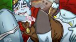 2020 3boys barley_lightfoot blue_hair blush body_hair cosplay cum cum_in_mouth elf elf_male gay_sex licking_penis male one_eye_closed onward onward_(2020) pointed_ears spitroast sweat sweating syaokitty threesome underwear yaoi yellow_eyes