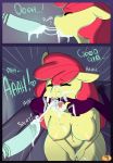  1girl 2016 anthro apple_bloom_(mlp) breasts closed_eyes comic cum cum_in_mouth cum_inside cum_on_breasts cum_on_face cum_string cumshot dialogue digital_media_(artwork) disembodied_hand disembodied_penis earth_pony ejaculation english_text equine friendship_is_magic fur furry hair halloween heart holidays horse kneel male mammal my_little_pony navel nipples open_mouth oral orgasm penis pony purple_border pussy red_hair sex somescrub teeth text tongue yellow_fur 