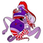 big_breasts breasts candy_cane christmas cleavage female food ghost nintendo paper_mario purple_skin santa_costume santa_hat shadow_queen smile solo super_mario_bros. theboogie