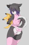 1girl anthro armpits ass black_fur black_hair blush canine clothed clothing coffeechicken crossdressing dog fur furry girly hair kino_strife legwear male mammal multicolored_hair nintendo panties pikachu pokémon simple_background smile two_tone_hair underwear video_games white_fur