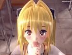  1boy 1girl blonde_hair censored fellatio konjiki_no_yami long_hair looking_at_viewer mm-star oral to_love-ru 