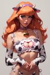 ai_generated bell_collar boob_window cow_suit cowbell daphne_blake earrings ginger ginger_hair hairband horns_hairband lipstick long_hair long_sleeves looking_at_viewer red_hair redhead stable_diffusion