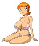 ben_10 big_breasts bikini bra breasts dennisluy deviantart green_eyes gwen_tennyson huge_breasts moshisan orange_hair panties pink_bikini pink_bra pink_panties side-tie_bikini side-tie_panties watermark