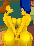 ass big_breasts edna_krabappel evilweazel_(artist) female holding_hands lesbian marge_simpson nude the_simpsons thighs yuri