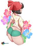 ass breasts clothes deviantart hand_on_ass hat large_ass looking_back moon_(pokemon) moon_(trainer) pokemon pokemon_sm rainbowscreen red_hat round_ass sideboob text