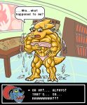  abs alphys alphys_(undertale) anthro anthro_only blue_skin claws doctor english female_only fish fish_girl glasses indoors lab_coat lizard lizard_girl monster monster_girl muscle muscle_growth muscular muscular_female reptile reptile_girl scalie solo_female solo_focus text torn_clothes torn_clothing undertale undertale_(series) undyne video_games yellow_body yellow_skin 