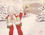  1girl 2016 anthro anus ass blonde_hair blue_eyes bonk_(artist) clothing elbow_gloves fur furry gloves hair lagomorph legwear mammal mistletoe original phixyl_(bonk) plant presenting presenting_hindquarters pussy rabbit snow stockings white_fur winter 