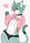 <3 anthro blush claws clothed clothing domestic_cat felid feline felis fur furry girly green_eyes green_fur looking_at_viewer male mammal meme nakagamit simple_background takashi twitter_hoodie white_background